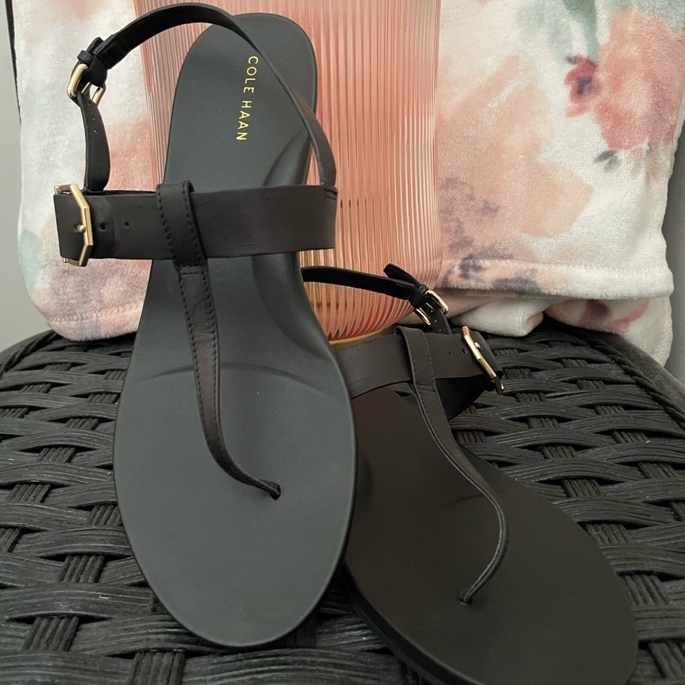 Cole Haan Women's Wedge Sandals, Black Leather, sz 10